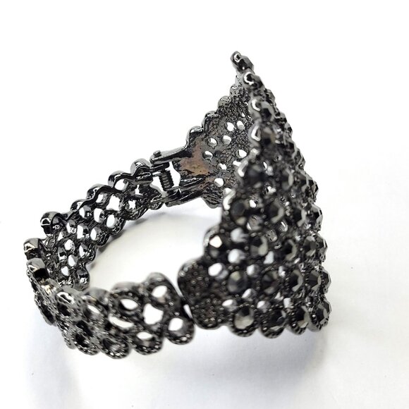 Gorgeous Hematite Rhinestone Wide Cuff Bracelet - Picture 2 of 15